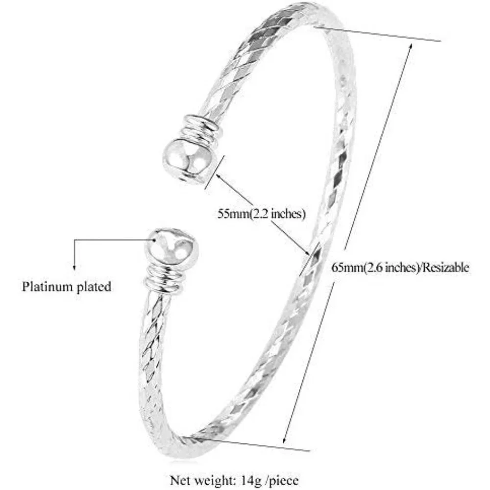 Women's Basic Platinum Simple 18k Real Gold Platinum Plated Fine Cuff Bracelets